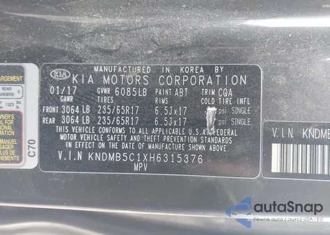2017 Kia Sedona Lx z USA, uszkodzony, nr VIN KNDMB5C1XH6315376